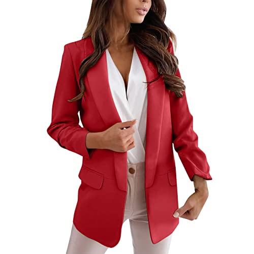 Image of NLAVW Women's Blazer Jacket Long Sleeve Dress Lapel Double Breasted Elegant Jacket Retro Cardigan Plus Size,Red,S