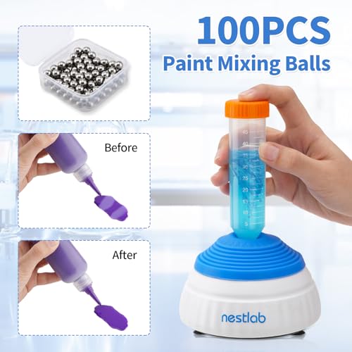 nestlab Mini Vortex Mixer, 3000RPM Lab Mixing Vortex Shakers with Touch Function for Paint Shaker,Nail Polish, Eyelash Gel, Ink Including 100 Pcs Mixing Balls (Blue)