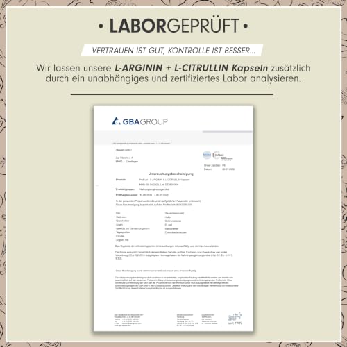 L-Arginin + L-Citrullin-Malat Kapseln 360x - optimal hochdosiert mit 6000 mg pro Tag aus L-Arginin (2400 mg) + L-Citrullin-Malat (3600 mg) - laborgeprüft mit Zertifikat - vegan