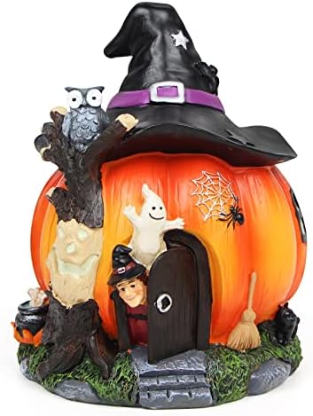 Halloween Pumpkin Statue Decorations, Lights up at Night, with Witch Houses Village set Figurine, Scary Ornaments for Living Room Porch Party Decor