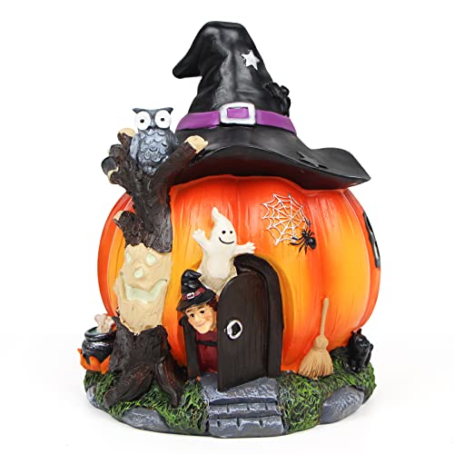 Halloween Pumpkin Statue Decorations, Lights Up At Night, With Witch Houses Village Set Figurine, Scary Ornaments For Living Room Porch Party Decor #TOP15