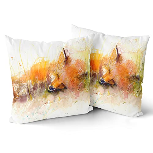 Cute Fox Throw Pillow Covers 18 X 18 Inch, Watercolor Fox Sleeping Animal Cotton Square Pillowcase Decorative Cushion Cover For Sofa Bedroom Living Room Car #TOP25