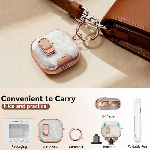 Image of for AirPod 4 Case, with Safty Lock & Phone Stand for Floral AirPod 4 Generation Case Cover for Women Girly, iPod 4 Cases with Keychain & Cleaner Kit -Beige Luxury Pearl