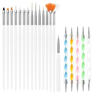 URAQT Nail Art Brushes Set, 15pcs Acrylic Nail Brush Painting Pen and 5pcs Nail Dotting Tools Kit, Nail Pen Kit Nail Art Painting Designer for Diy & Professional Use, White