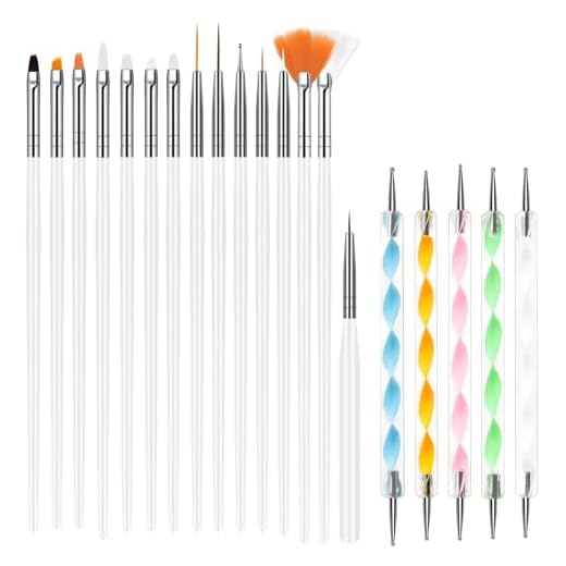 URAQT Juego de 20 pinceles de uñas, 15 Pinceles y 5 Punzones Incluidos, Pincel Acrílico de Gel, Pincel para Arte de Uñas Para Uñas DIY, Pinceles, Detalles, Mezcla etc, Blanco