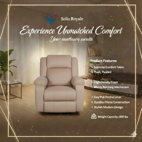 Image of 1 Seater Sofa Chair | Rocking & Revolving Motorized Recliner Lounge Chairs for Living Room Bedroom (Rocking and Revolving Manual, Classy Calm MN-RRR-Dark Beige)
