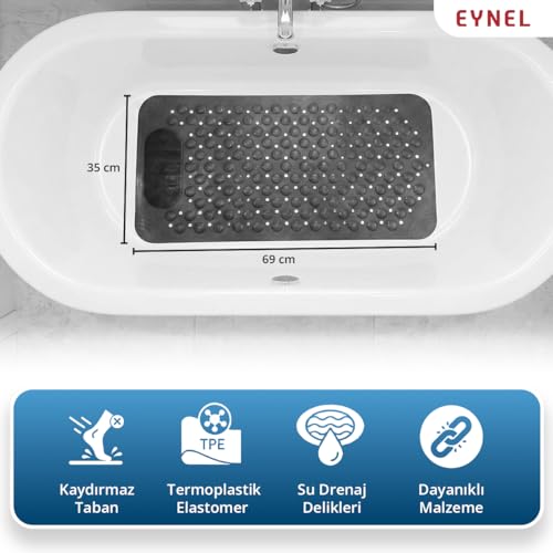 Vantuzlu Banyo ve Duş Kaydırmazı Duşa Kabin Küvet İçi Vantuzlu Banyo Paspası (35x69 cm) (Gri)