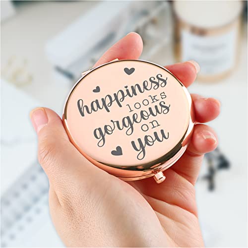 Inspirational Gifts For Women Happiness Looks Gorgeous On You Compact Mirror Rose Gold Colleague Friend Boss Lady Sister Mom Aunt Niece Mothers Day Christmas Birthday Thanksgiving Gift #TOP1