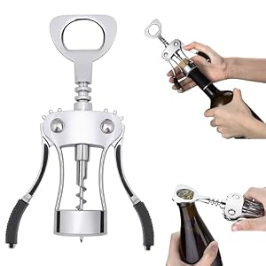 Premium Zinc Alloy Wine Bottle Opener | Wing Corkscrew with Built-in Bottle Opener, Durable Wine & Beer Opener for Corks and Caps – Easy Grip & Heavy Duty