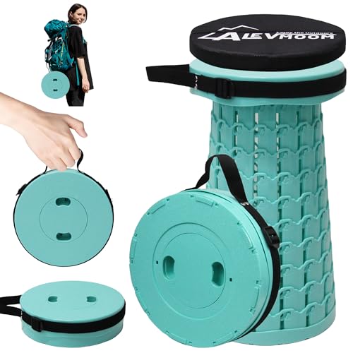 Image of ALEVMOOM Upgraded Collapsible Stool with Cushion,600LBS Max Weight,18.1 inch Height Adjustable,Sturdy Portable Telescoping Stool,Folding Camping Stool for Outdoor Hiking Travel
