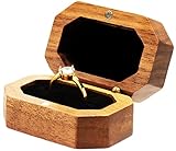 Caja de madera vintage para anillos de compromiso de propuesta, soporte para anillos, exhibición de joyas (interior negro)