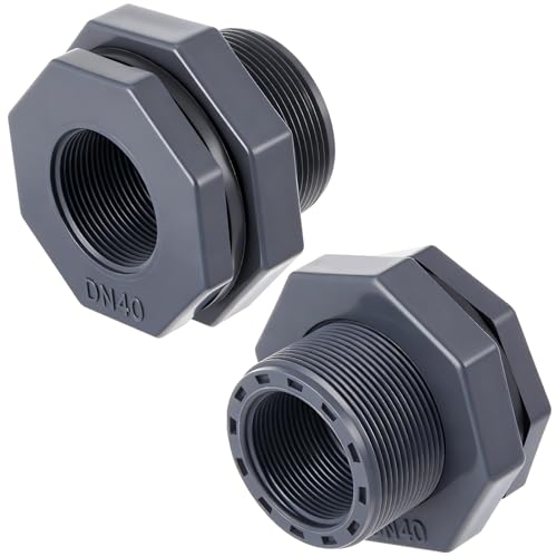 Image of 2 Pcs 1-1 /2 Inch Bulkhead Fitting PVC Npt Tank Connector