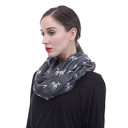 Lina & Lily French Bulldog Dog Print Women's Infinity Scarf Lightweight2