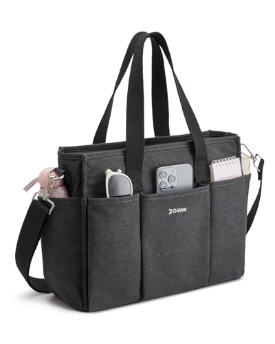 G4Free Canvas Tote Bag with Pockets, Medium Size Crossbody Work Tote Bag for Women Zipper Closure (Black)
