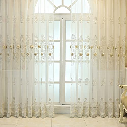 Amidoudou 1 Pair European Luxury Embroidered Sheer Curtains Bedroom Living Room Balcony 3D Flowers Tulle Curtains (Beige,52x90 Inch) by Amidoudou - Image 5