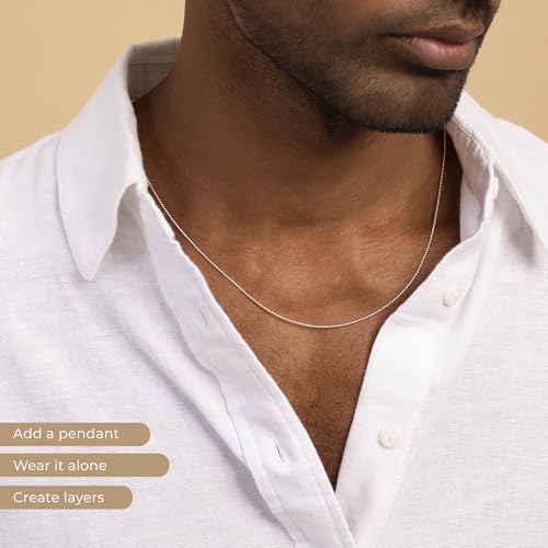 Amberta Solid 925 Sterling Silver Chain for Women Men | Super Thin Dainty & Sturdy Box Curb Singapore Beaded Snake Paperclip Necklace Delicate 16/18/20/22/24 inch: 18 inch Ball Chain Necklace - Image 3