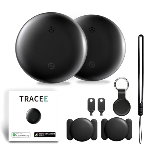 Tracee GPS Tracker 2.0 2 Pack Magnetic Compact Locator Advanced Anti-Lost Tracker with Protective Case and Lanyard Universal Compatibility with iOS & Android Systems Black