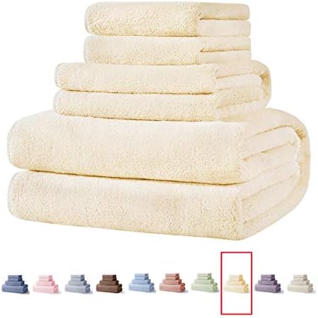 Xinrjojo Towel Sets 4 Piece Microfiber Towels Bathroom Sets Microfiber Quick Dry Towels Super Soft Plush Highly Absorbent No Fading 1 Bath Towel 1 Hand Towel and 2 Washcloths – Cream