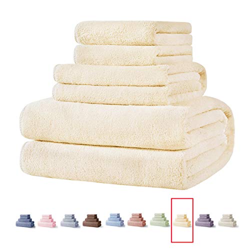 Xinrjojo Towel Sets 4 Piece Microfiber Towels Bathroom Sets Microfiber Quick Dry Towels Super Soft Plush Highly Absorbent No Fading 1 Bath Towel 1 Hand Towel And 2 Washcloths – Cream #TOP13