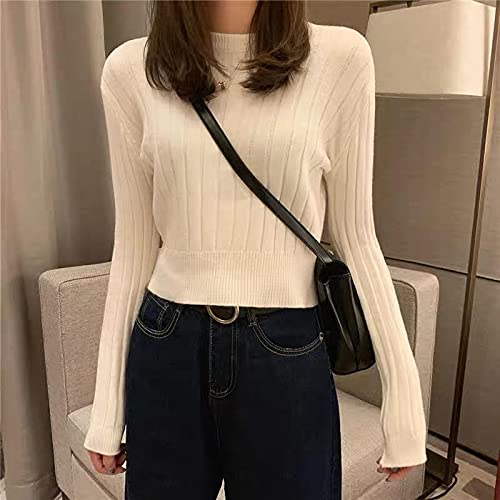 ShFhhwrl Pull Élégant Et Confortable pour Femme Women's Lightweight Cable Crewneck Sweater Pull d'automne Femme Simple Solide Mince Doux Co Cover