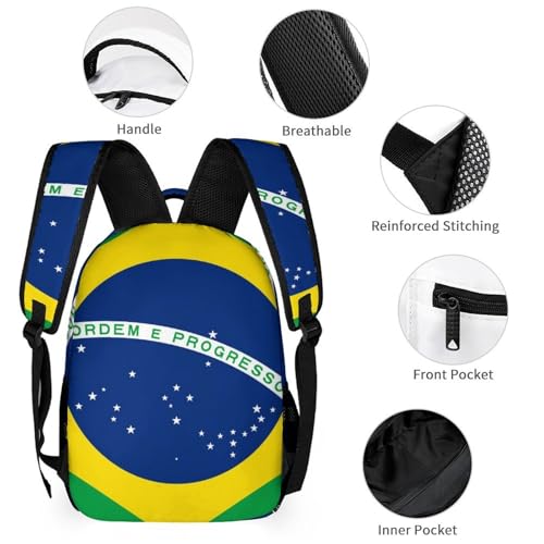 Backpack Bookbag Set Backpack with Lunch Box and Makeup Bag Travel Bookbag Daypack Set (Brazilian Brazil Flag)3