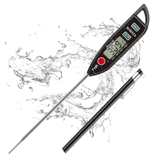BOMATA Termómetro impermeable IPX7, agua, líquidos, velas y cocina. Termómetro de lectura instantánea para alimentos, con sonda larga, para cocinar, carnes y barbacoas.T101 Negro