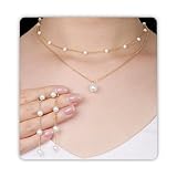 SmileBelle Pearl Set Jewelry for Women Dainty Necklace and Earring Set for Bridal with White Prom Necklace Dangling, Gold Pearl Earrings as Bridesmaid Jewelry Wedding Birthday Gifts