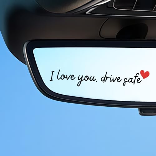 Car Rearview Mirror Decal, with Cute Heart Pattern, I Love You Drive Safe