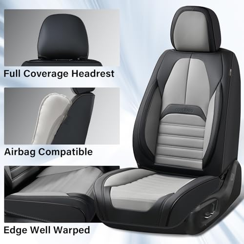 Image of Coverado Waterproof Nappa Leather Car Seat Covers, Automotive Seat Covers,Front Car Seat Cushion & Car Seat Protector, Seat Covers Universal Fit for Most Cars, SUVs,Trucks,Black&Gray