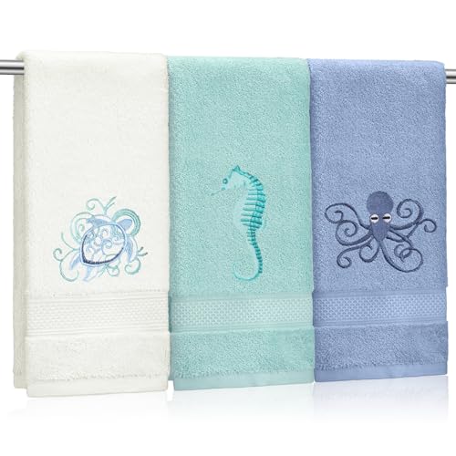 Hahafelt 3 Pack Hand Towels for Bathroom 100% Cotton Embroidered