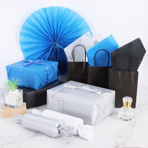 Image of BEISHIDA 90 Sheets Blue Black Silver Tissue Paper Bulk, Halloween Wrapping Tissue Paper for Gift Bags, 14 x 20 Inch Gift Wrap for Halloween Graduation Birthday DIY Crafts Holiday Flowers