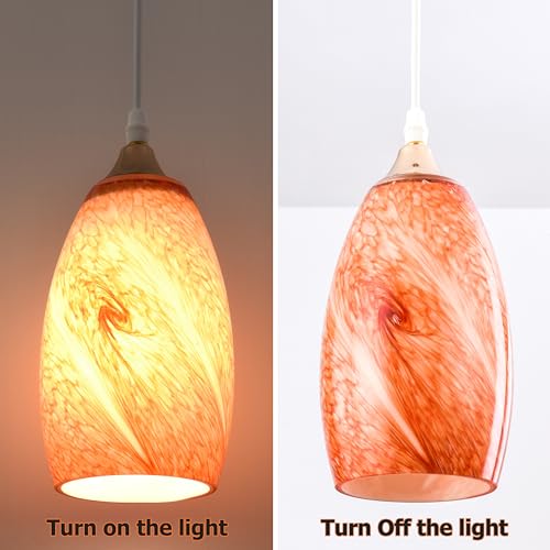 Image of GO&SO Glass Pendant Light Shades 1Pc,7.8 inch H x 4 inch D,Amber Red,Oval | 1.57 inch Fitter E26 Base,Chandelier Shades for Kitchen Island,Hanging Light Shades,Hand-Blown Art Fixtures