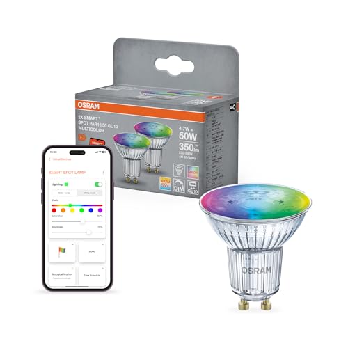 OSRAM SMART+ Foco LED RGB PAR16 (pack de 2, GU10, 5W) – 16M colores – luz regulable – compatible con Matter vía Wi-Fi – Alexa, Google, Apple