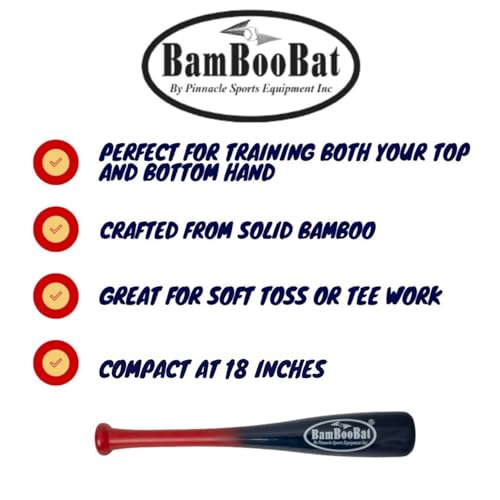 BamBooBat's One Hand Training Bat - 18 Inch Bamboo Wood- Perfect for Baseball and Softball Training and Drills for Improved Batting Swing Technique, Bat Control, Red Handle/Navy Barrel by BamBooBat - Image 2