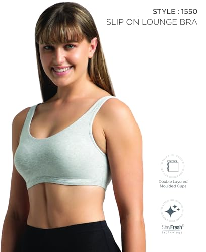 Image of Jockey 1550 Women's Super Combed Cotton Elastane Stretch Slip On Crop Top with Stay Fresh Treatment Bra