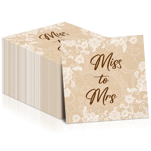 100Pcs Vintage Floral Bridal Shower Napkins Miss to Mrs Paper Disposable Napkins Wedding Party Decorations White Lace Beverage Dessert Napkin for Bridal Shower Wedding Engagement Party Supplies