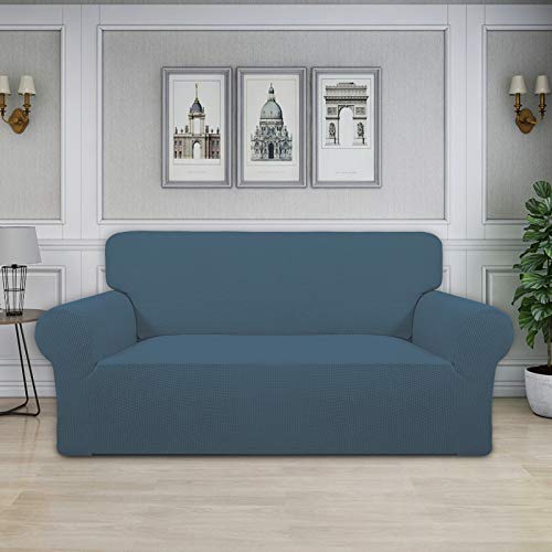 Image of Easy-Going Stretch Oversized Loveseat Slipcover 1-Piece Sofa Cover Furniture Protector Couch Soft with Elastic Bottom for Kids Polyester Spandex Jacquard Fabric Small Checks Bluestone