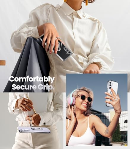Image of SHIELDS UP for Galaxy S24 FE Back Cover with Stand, Samsung S24 FE Case Clear with Double Ring Holder [Adjustable & Foldable] Shockproof Protective Cover for Samsung Galaxy S24 FE, Clear
