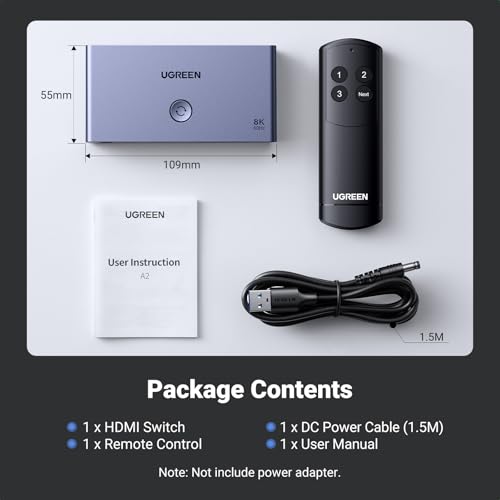 UGREEN HDMI 2.1 Switch, 4K@120Hz HDMI Switcher Splitter 3 In 1 Out, 8K@60Hz Support HDCP 2.3, VRR & ALLM, Dolby Vision & Atmos, High-Speed 48Gbps for PS5, Xbox, TV Box, DVD Player - Image 8
