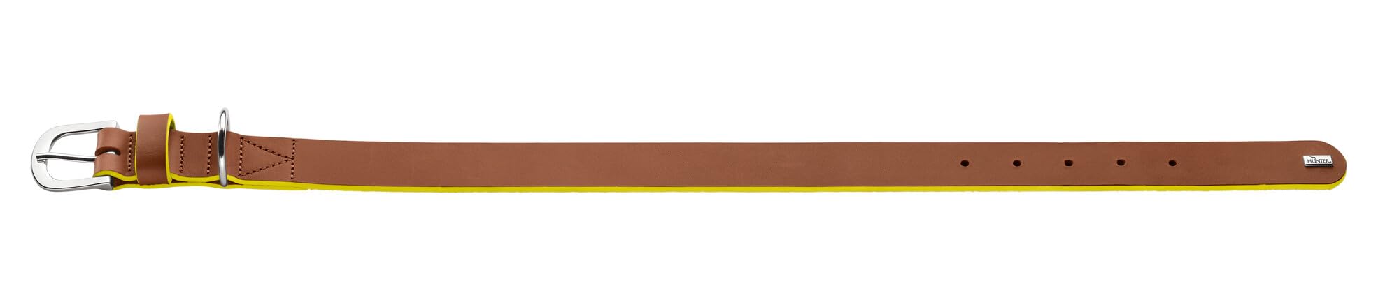HUNTER Hundehalsband Garda aus Softvollrindleder, robust & komfortabel, mit handgefärbten Kontrastkanten, Made in Germany, Farbe: Cognac/gelb, Größe: 35