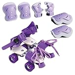 Children’s Roller Skates for Girls Boys and Beginners,with Knee,Wrist,Hand Protection Adjustable Length 7-9 Inch Retractable Skates Quad for Kids 3+ Birthday Gift Indoor Outdoor (Purple)