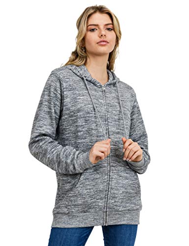esstive Women's Ultra Soft Fleece Oversized Casual Solid Midweight Zip-Up Hoodie Jacket, Marled Charcoal, X-Small - Thumbnail 6