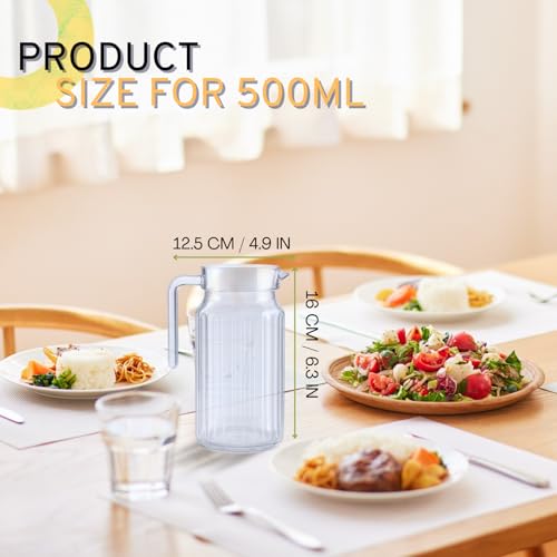 Rankomu 500 ml/800 ml/1100 ml/1800 ml, akrylowa, przezroczysta karafka na sok z pokrywką, nietłukący się, nie zawiera BPA, do mrożonej herbaty, lemoniady, z uchwytem do baru (500 ml)