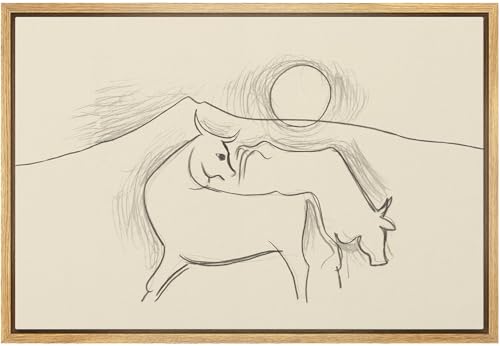MUDECOR Framed Canvas Print Wall Art Two Cows with Sun