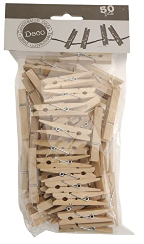 MIJOMA Lot de 50 mini pinces à linge en bois – Pinces décoratives pour travaux manuels, photos, projets de bricolage, emballage cadeau et décoration de...
