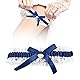 BUENTYA Hochzeit Strumpfband Braut Spitze Hochzeitsstrumpfband mit Schleife Blau Weiß Lace Flower Bridal Strumpf Blumenornamente Vintage Tradition Sexy Bogen Garterss für Hochwertig Geschenk Wedding