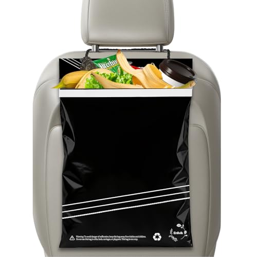Image of Disposable Car Trash Bag - Large Capacity - Car Garbage Bag Hanging from Headrest - Easy to Stick-On, Leakproof, Smellproof Car Trash Can - Ideal for Travel, Camping, and Home Use (All Black, 50)
