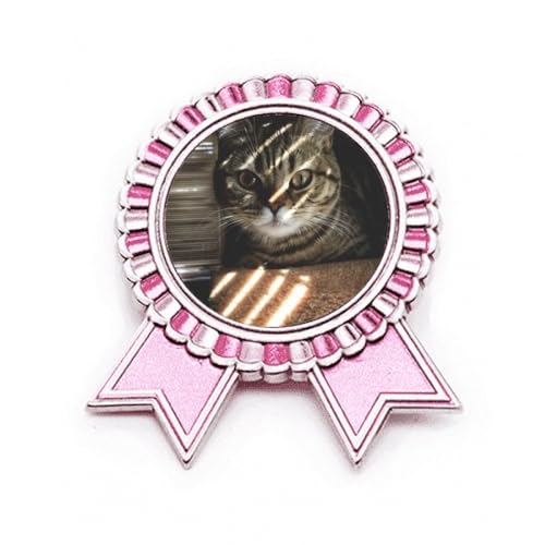 Broche rose pour photo de chat en métal M médaillon photo personnalisable pour collier et sac