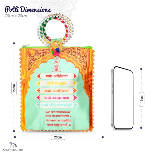 Image of Women Potli Bags Pack of 24 | Navkar Mantra Printed Gifting Potli with Zip & Bangle Handle | Traditional Shagun Return Gifts