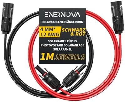 Solarkabel 4mm², Solar Verlängerung 1-50M IP67 für PV Solaranlage (1M) | TÜV Zertifiziert H1Z2Z2-K EN50618, PPO UV-Beständig, 1500V/30A, Verzinntes Kupfer, IP67 Wasserdicht, Selbst